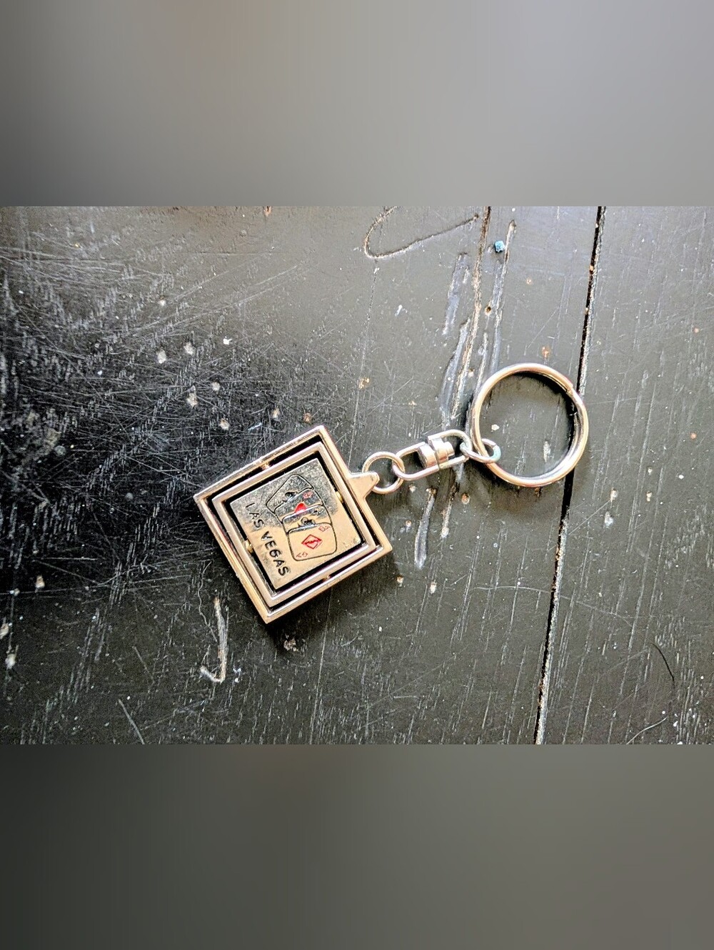 Vintage 80s-90s Spinner Metal Las Vegas Keychain Cards and Die Casino Souvenir